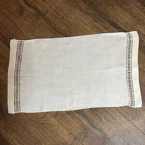 Vintage Beige Linen Table Runner Rectangular Doily Crochet Edge
